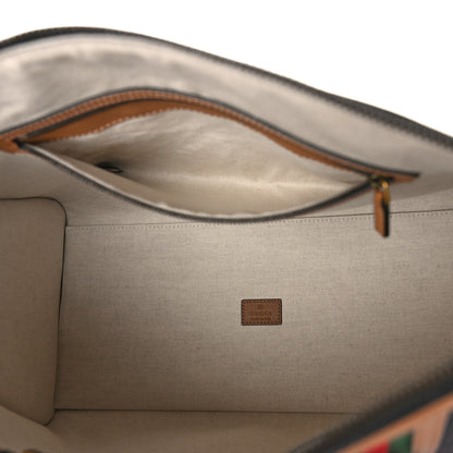 Gucci Monogram Textured Dollar Calfskin Web Large Bauletto Duffle Top Handle Bag Black Koi Beige 5 of 9