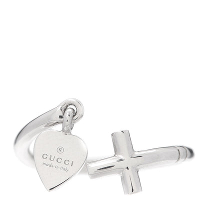 Gucci 18K White Gold Cross and Heart Ring 50 5.5 1 of 5