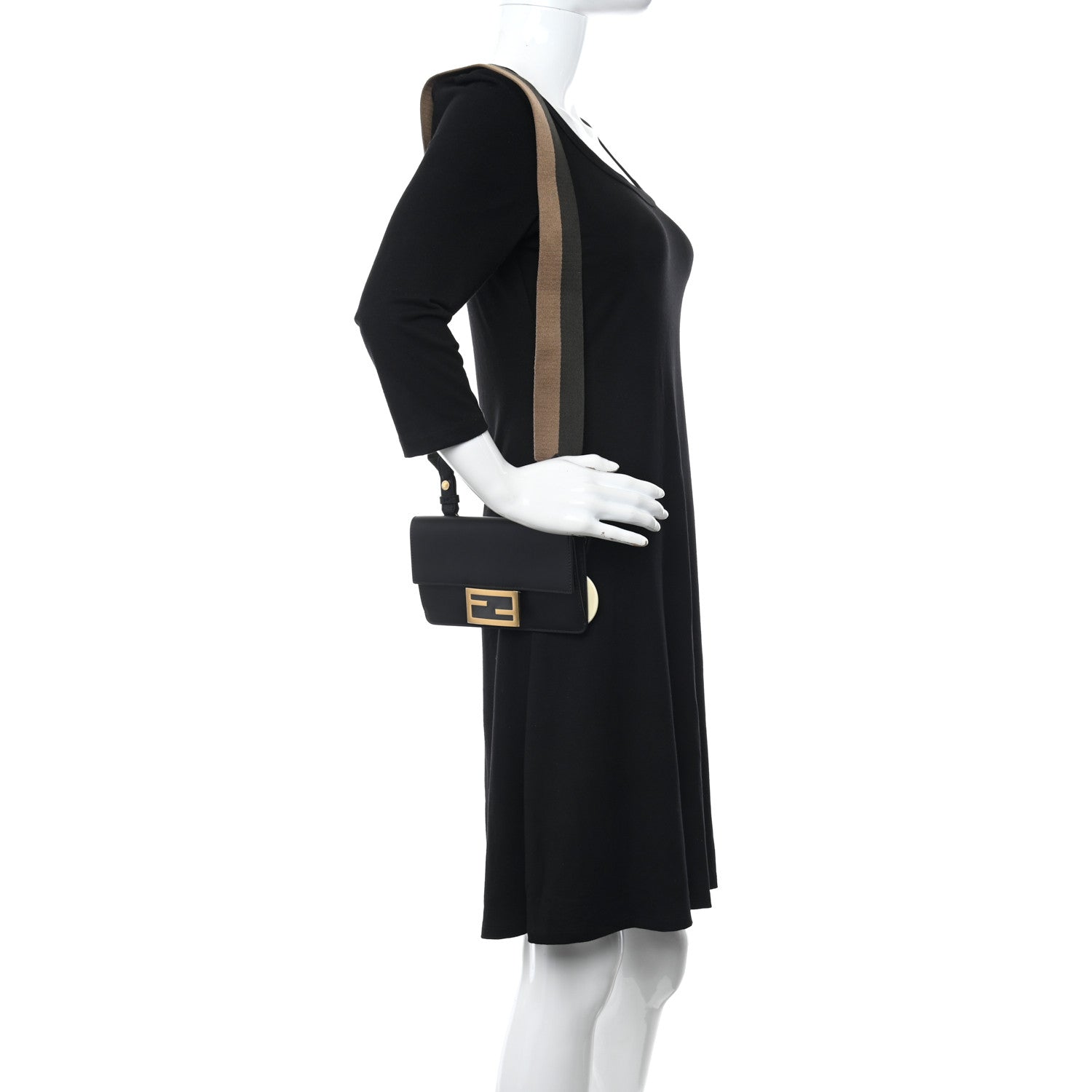 Fendi Vitello King Mini Flat Baguette Black 2 of 10