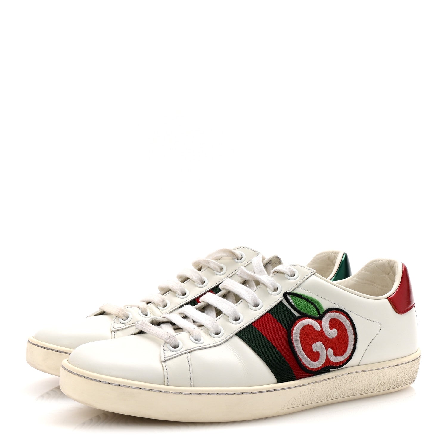 Gucci Calfskin Web GG Apple Embroidered Womens Ace Sneakers 38 White 4 of 10