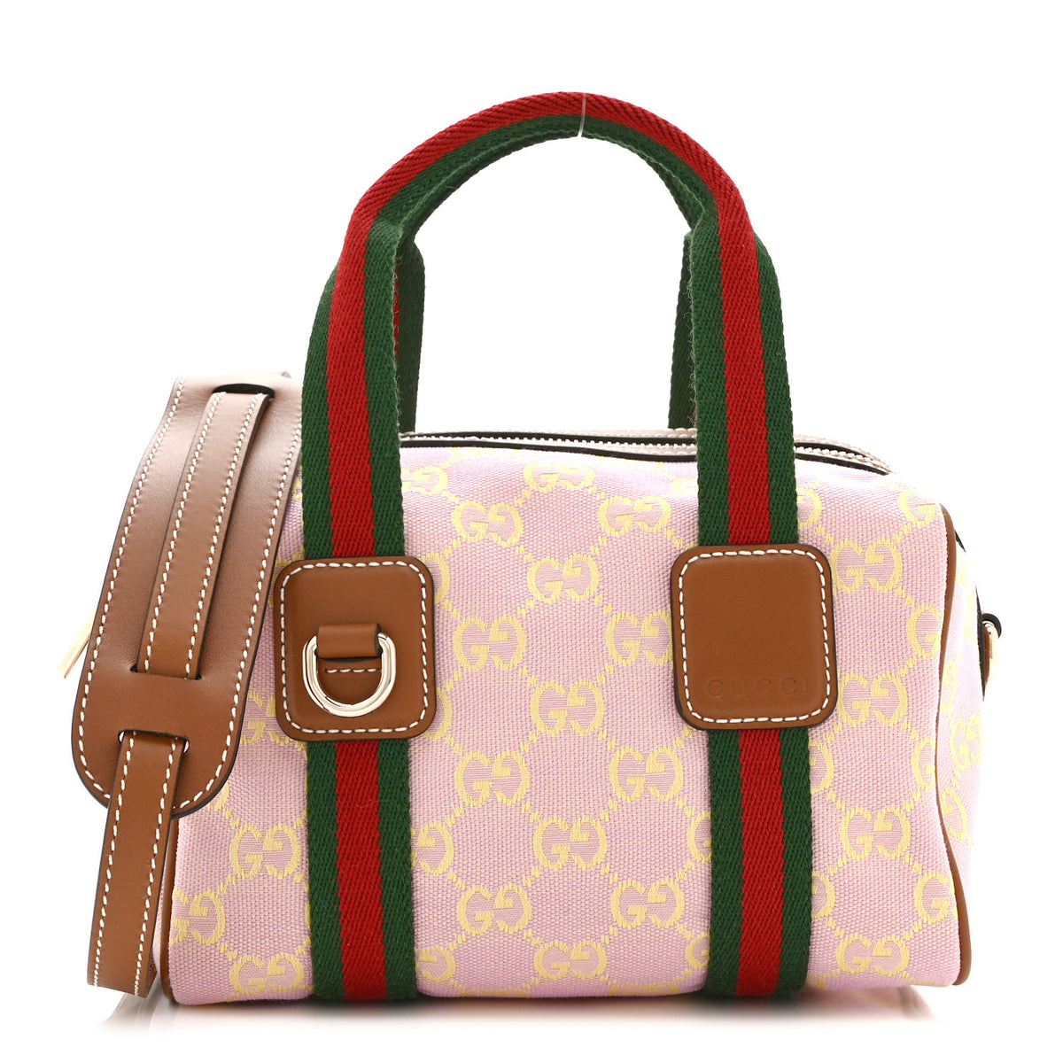Gucci GG Supreme Web Mini GG Top Handle Bag Pink Yellow Beige 1 of 10