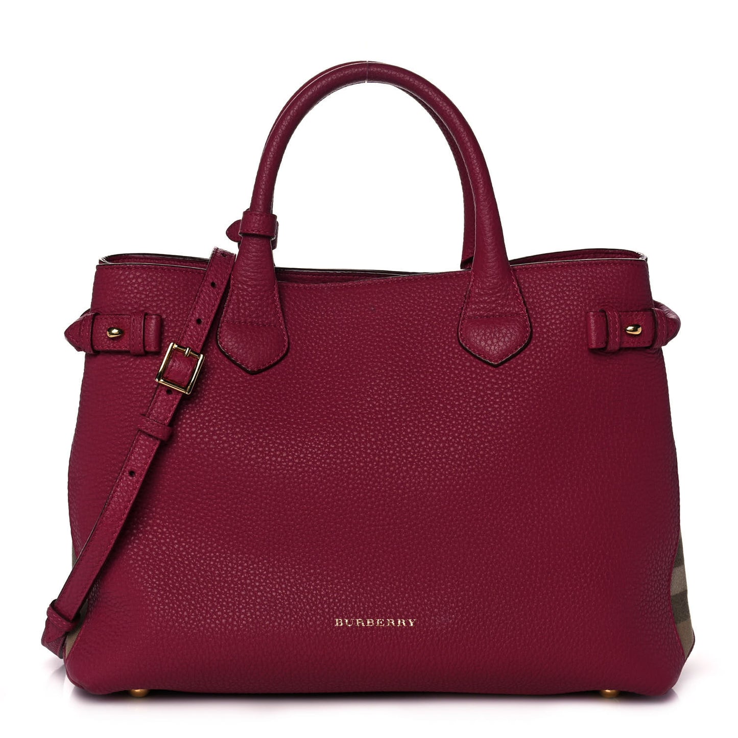 Grainy Calfskin House Check Medium Banner Tote Mahogany Red