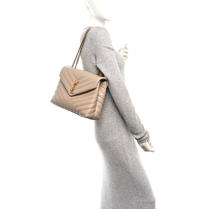 Saint Laurent Calfskin Y Quilted Monogram Medium Loulou Chain Satchel Dark Beige 2 of 11