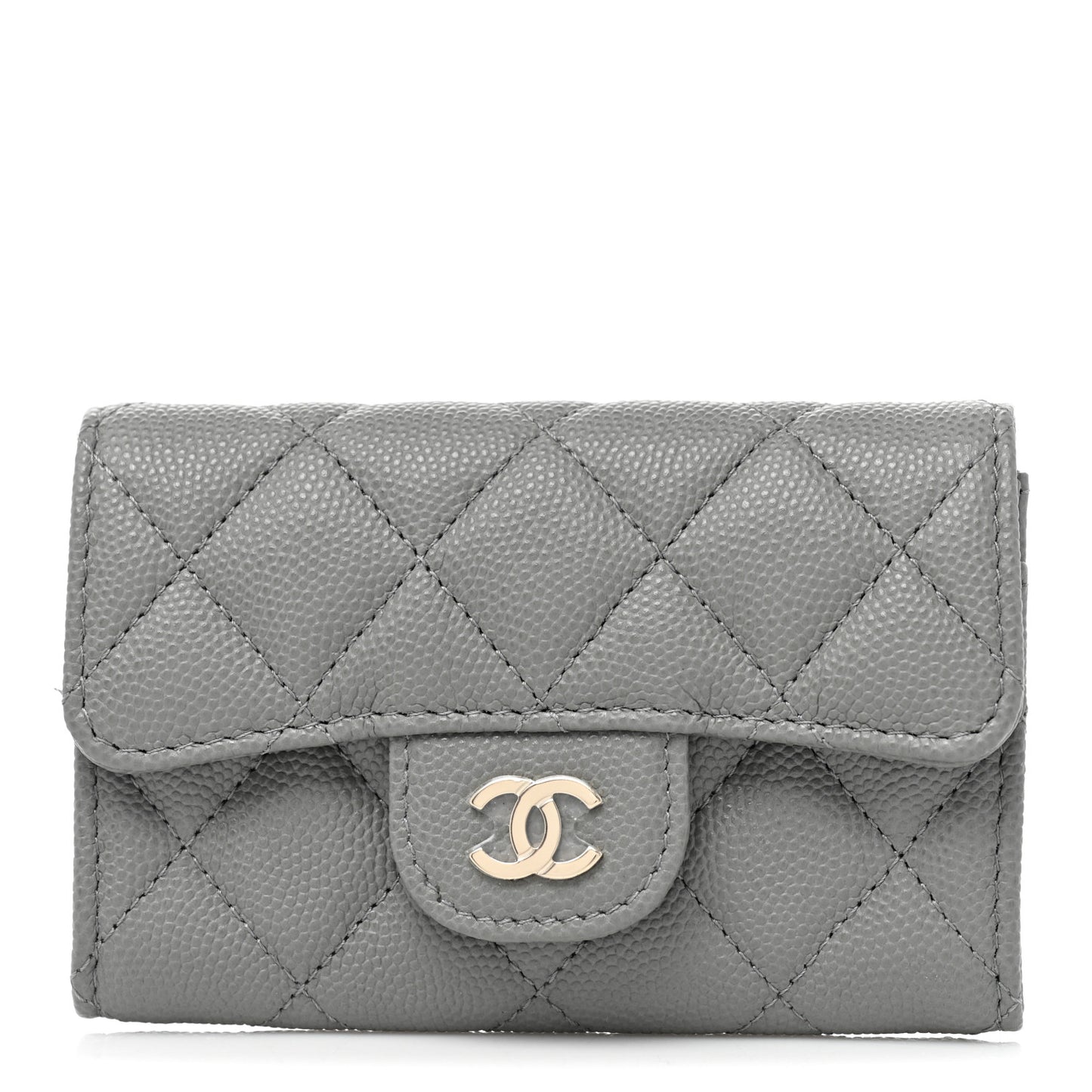 Caviar Quilted Flap Card Holder Wallet Dark Grey