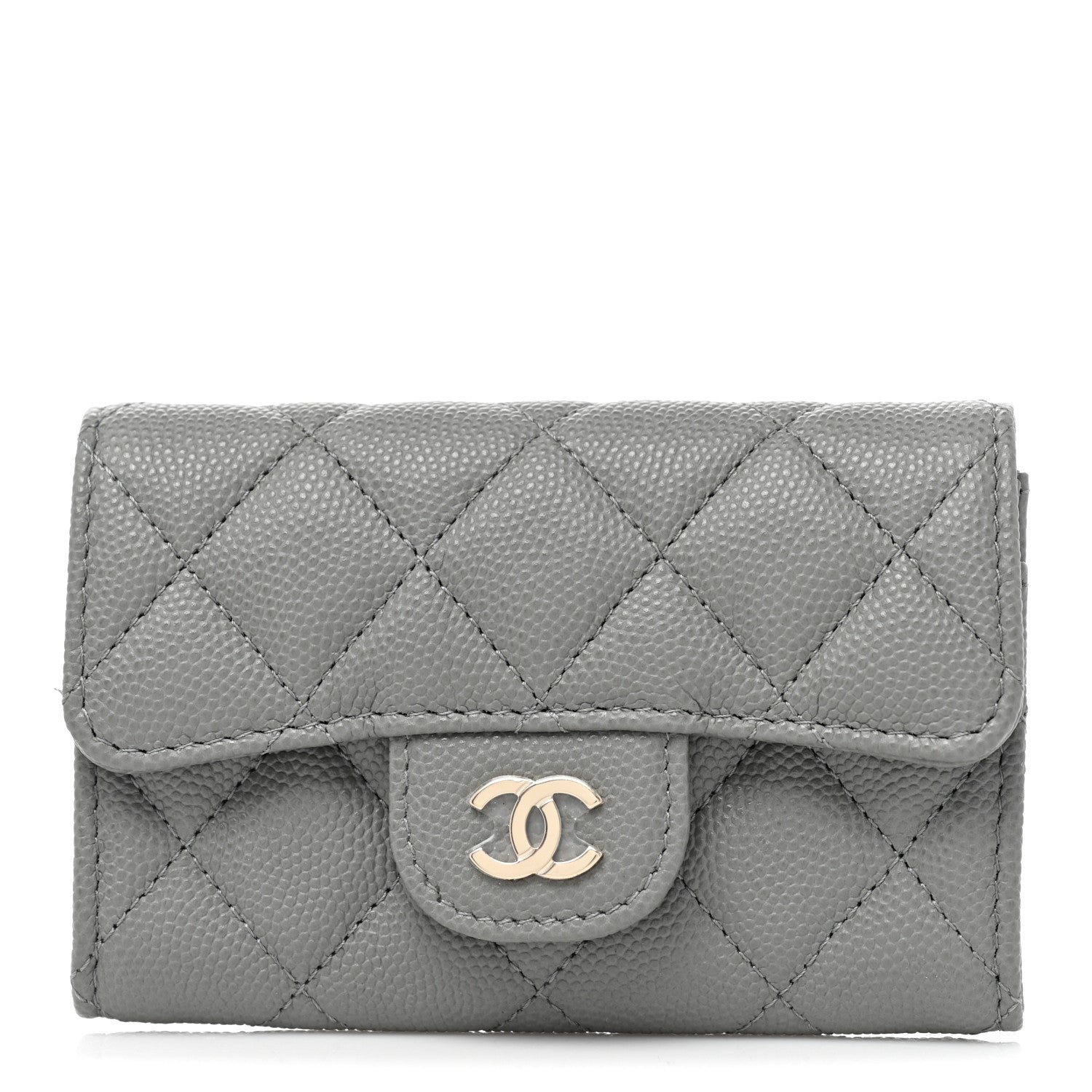 Chanel Caviar Quilted Flap Card Holder Wallet Dark Grey 1 of 9