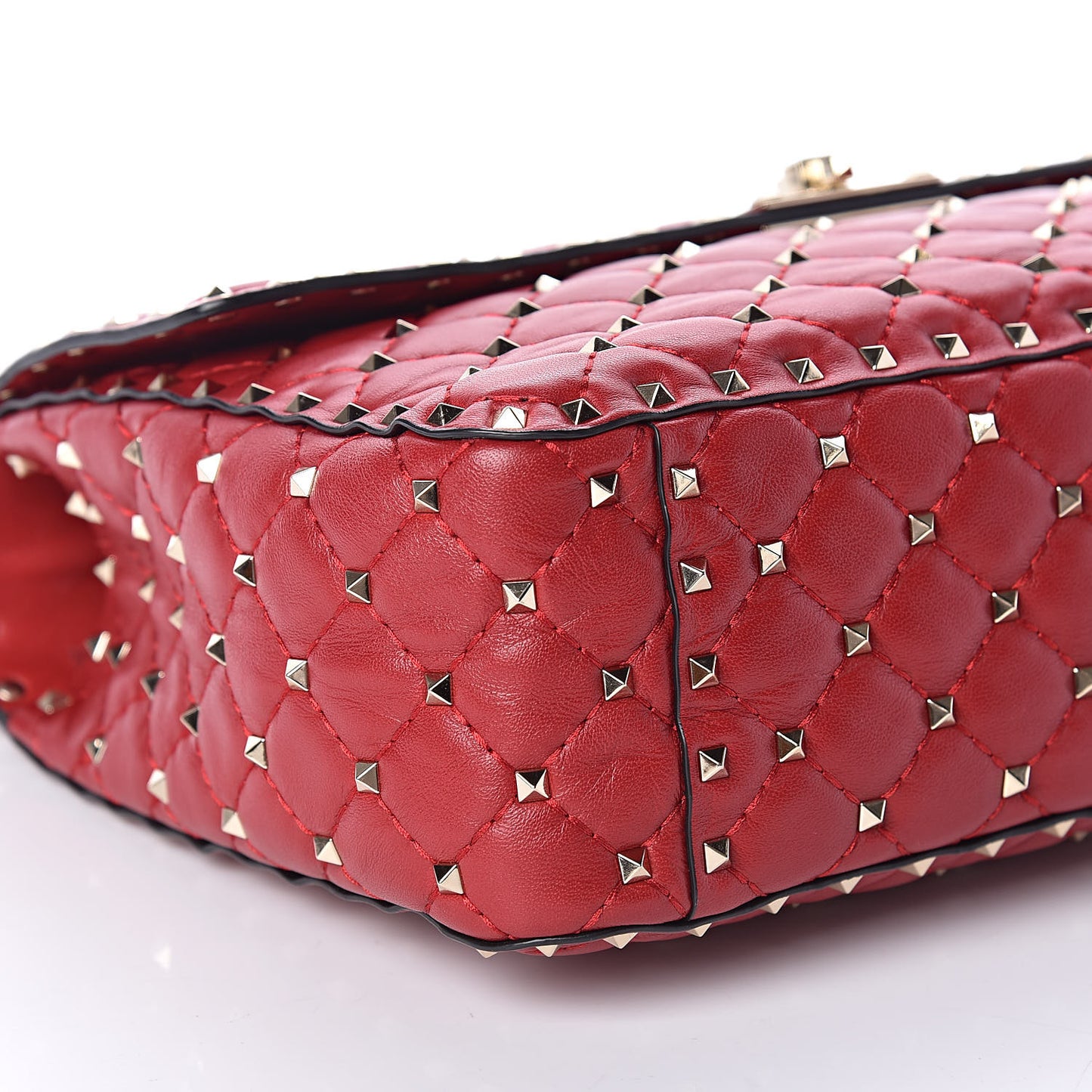 Lambskin Large Rockstud Spike Shoulder Bag Red
