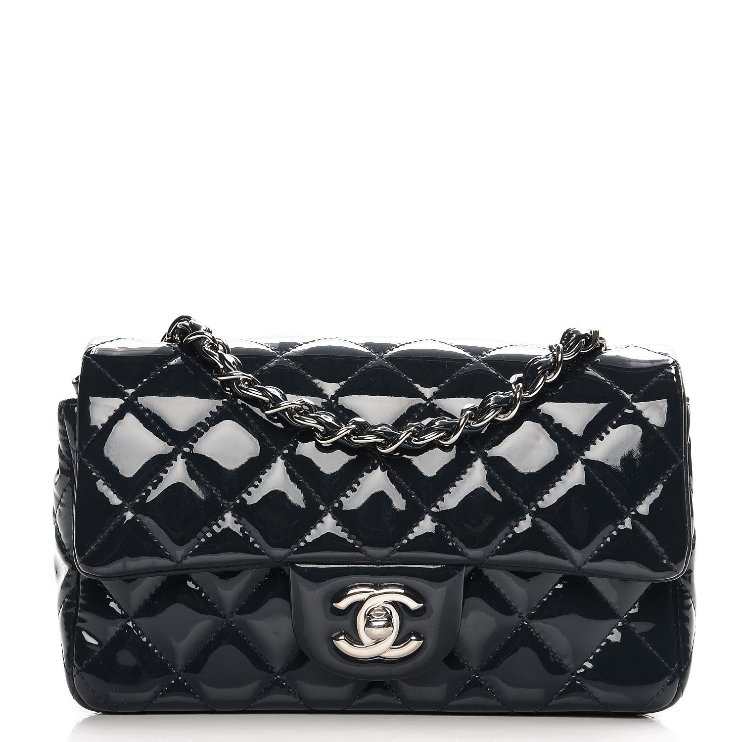 Chanel Patent Calfskin Quilted Mini Rectangular Flap Navy Blue 1 of 8