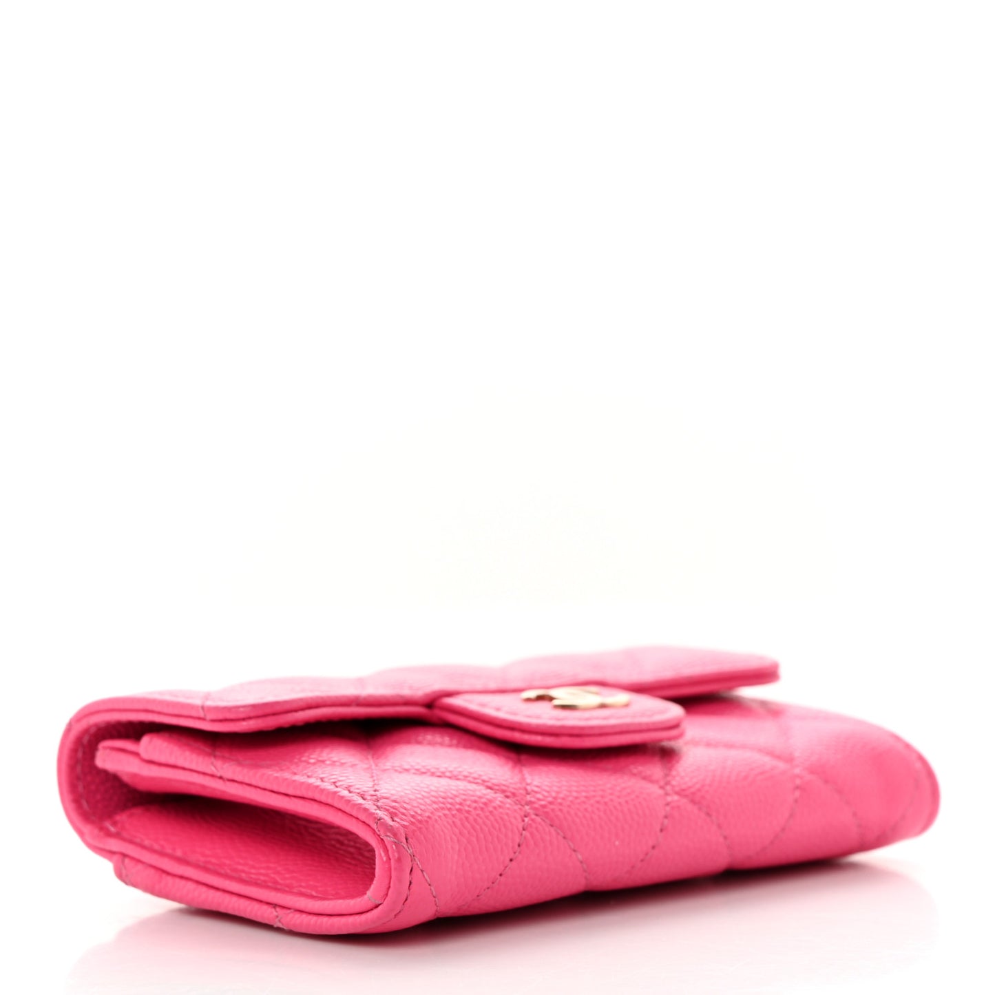 Caviar Quilted Flap Card Holder Wallet Pink
