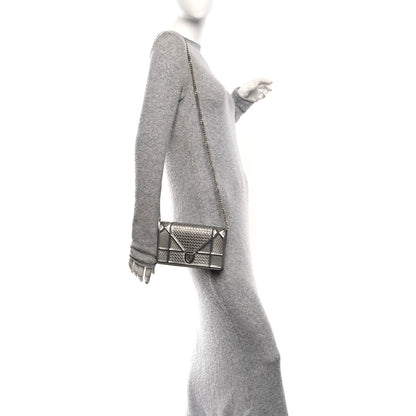 Christian Dior Metallic Patent Micro-Cannage Diorama Wallet on Chain Pouch Silver 2 of 10