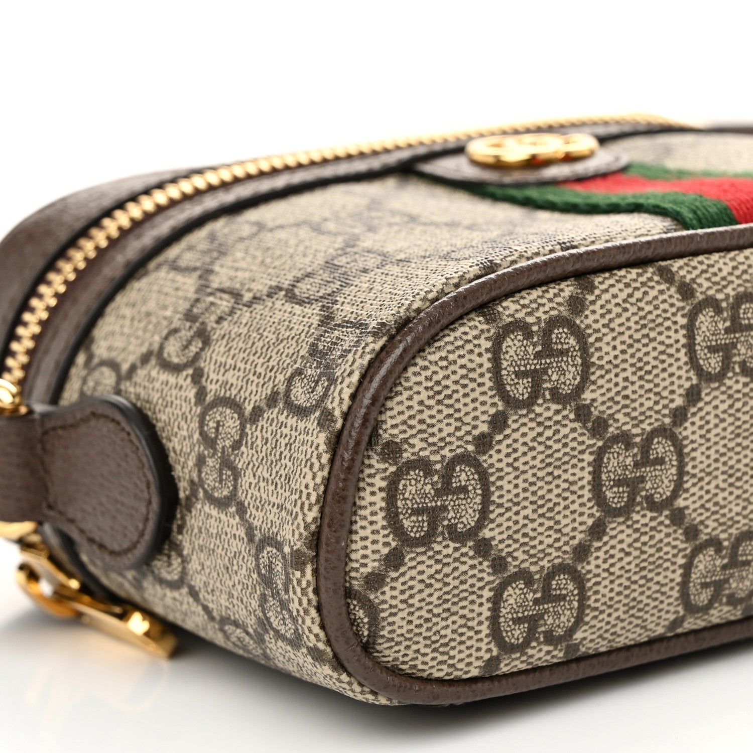 Gucci GG Supreme Monogram Textured Calfskin Web Mini Ophidia Top Handle Bag Beige Ebony New Acero 9 of 11