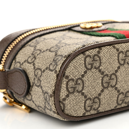 Gucci GG Supreme Monogram Textured Calfskin Web Mini Ophidia Top Handle Bag Beige Ebony New Acero 9 of 11