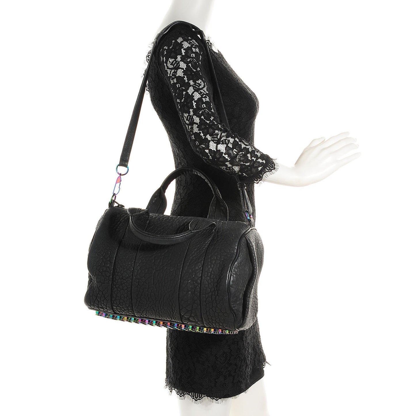 Pebbled Lambskin Rocco Matte Black Iridescent Hardware