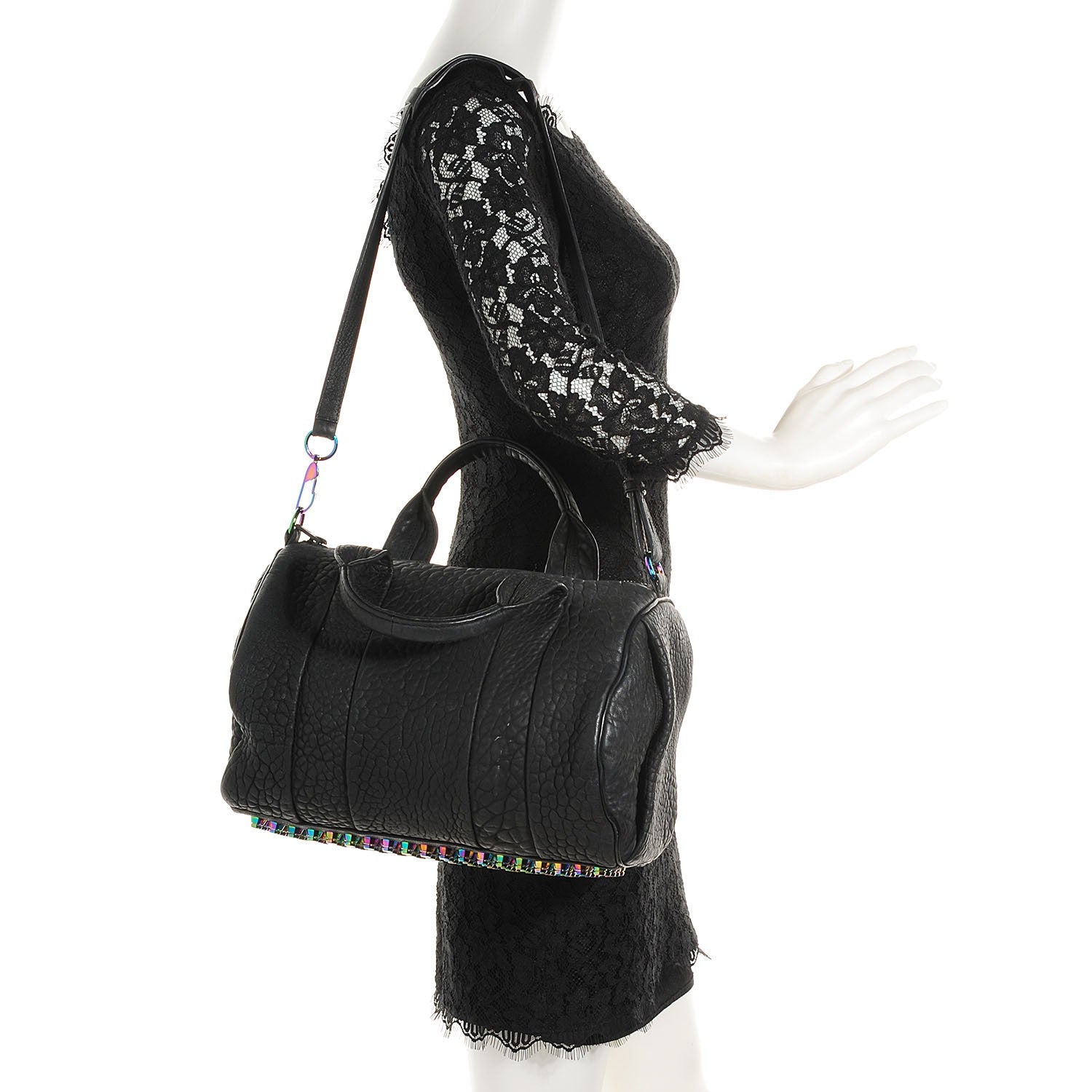 Alexander Wang Pebbled Lambskin Rocco Matte Black Iridescent Hardware 2 of 9