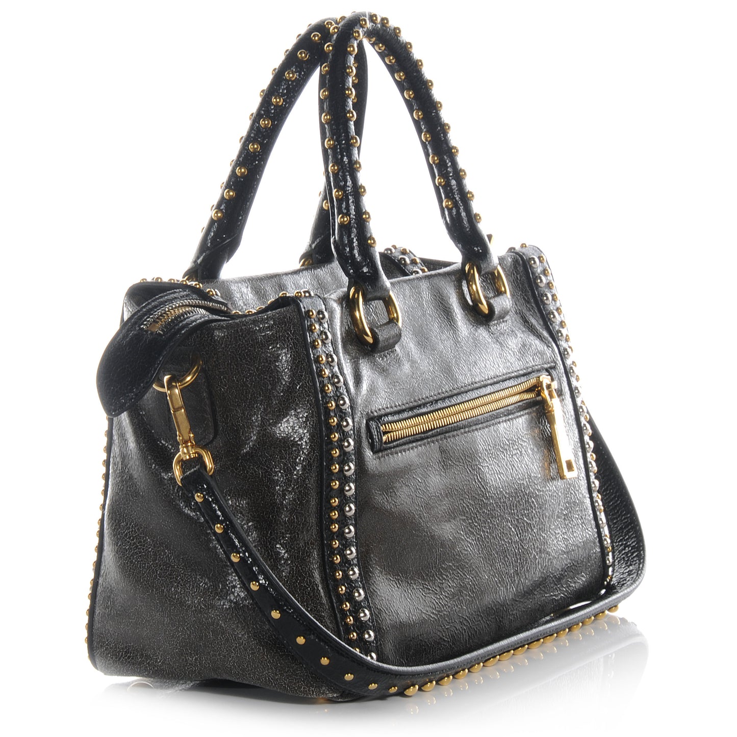 Crackled Calfskin Studded Tote Black