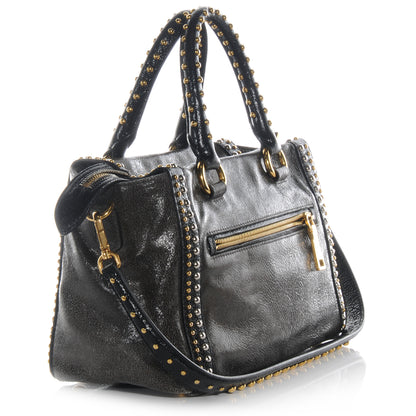 Prada Crackled Calfskin Studded Tote Black 3 of 8
