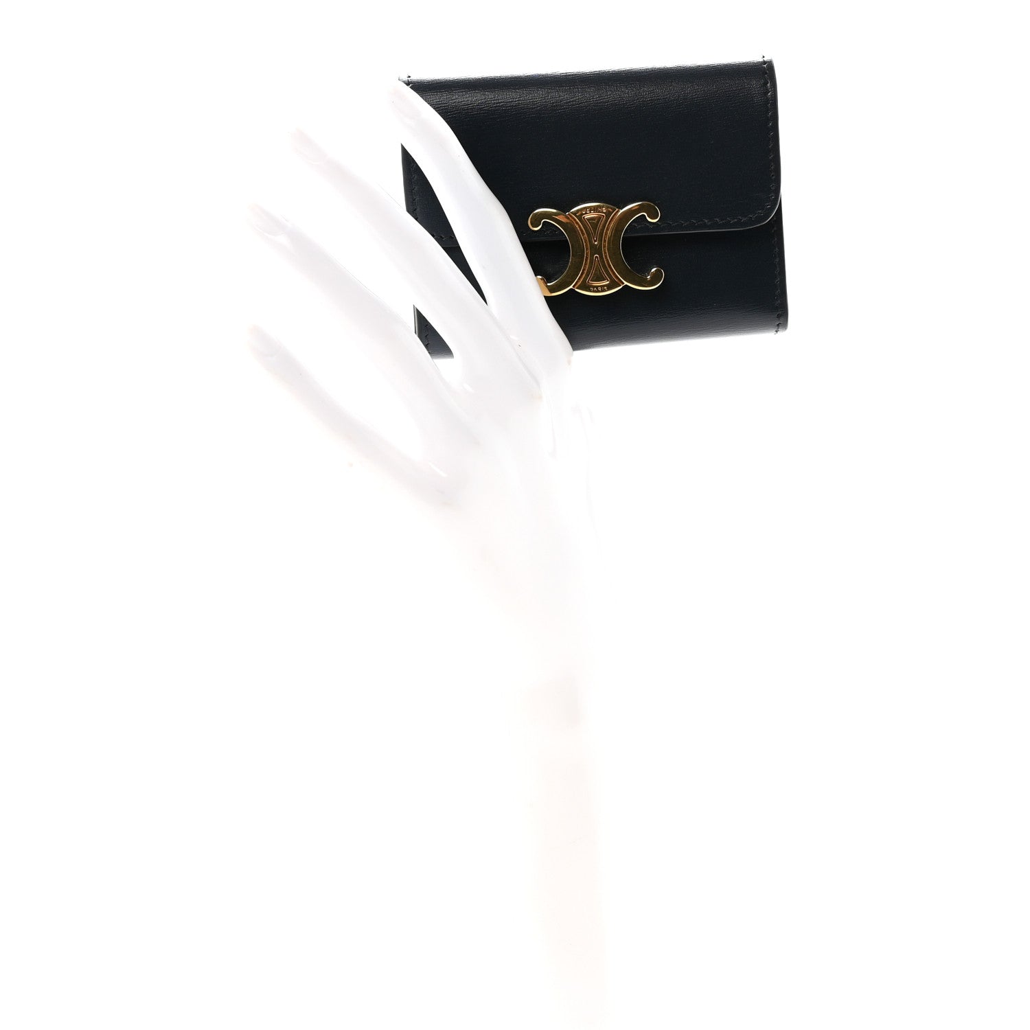 Celine Shiny Calfskin Compact Triomphe Wallet With Coin Purse Navy Blue 2 of 8