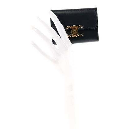 Celine Shiny Calfskin Compact Triomphe Wallet With Coin Purse Navy Blue 2 of 8