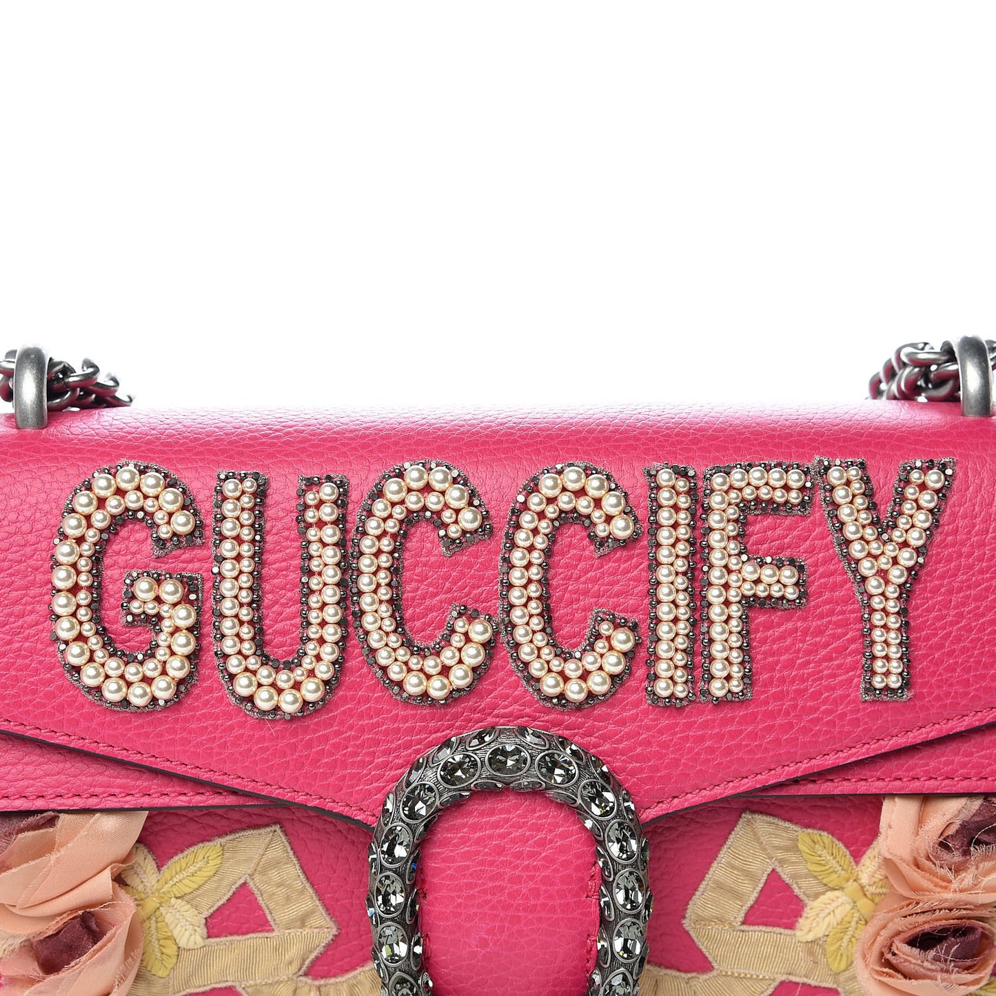 Pebbled Calfskin Embellished Guccify Small Dionysus Shoulder Bag Rosa