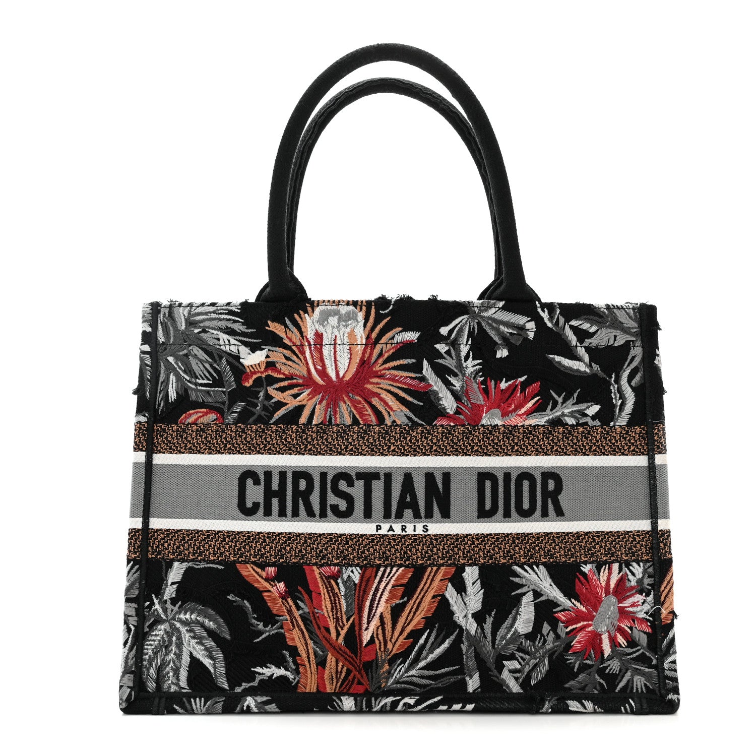 Christian Dior Canvas Embroidered Medium Camouflage Flowers Book Tote Black Multicolor 1 of 10