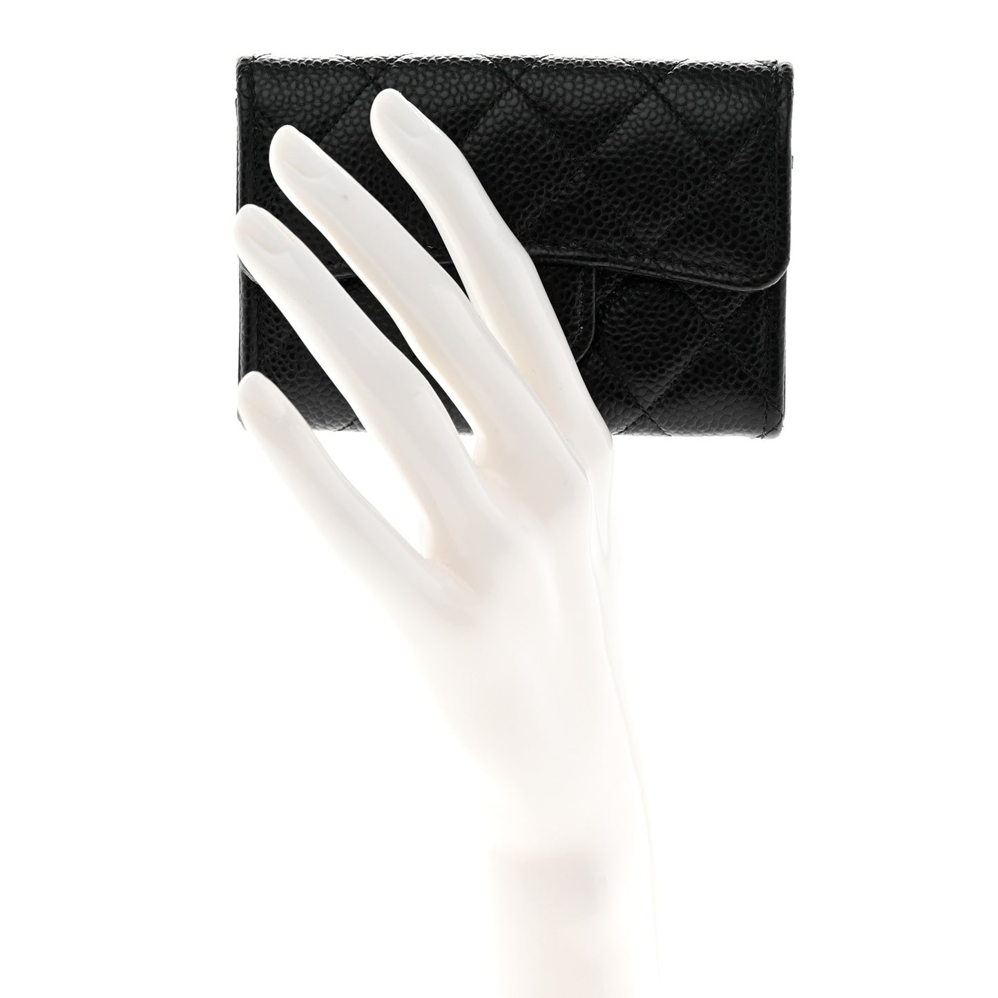 Caviar Quilted Flap Card Holder Wallet Black