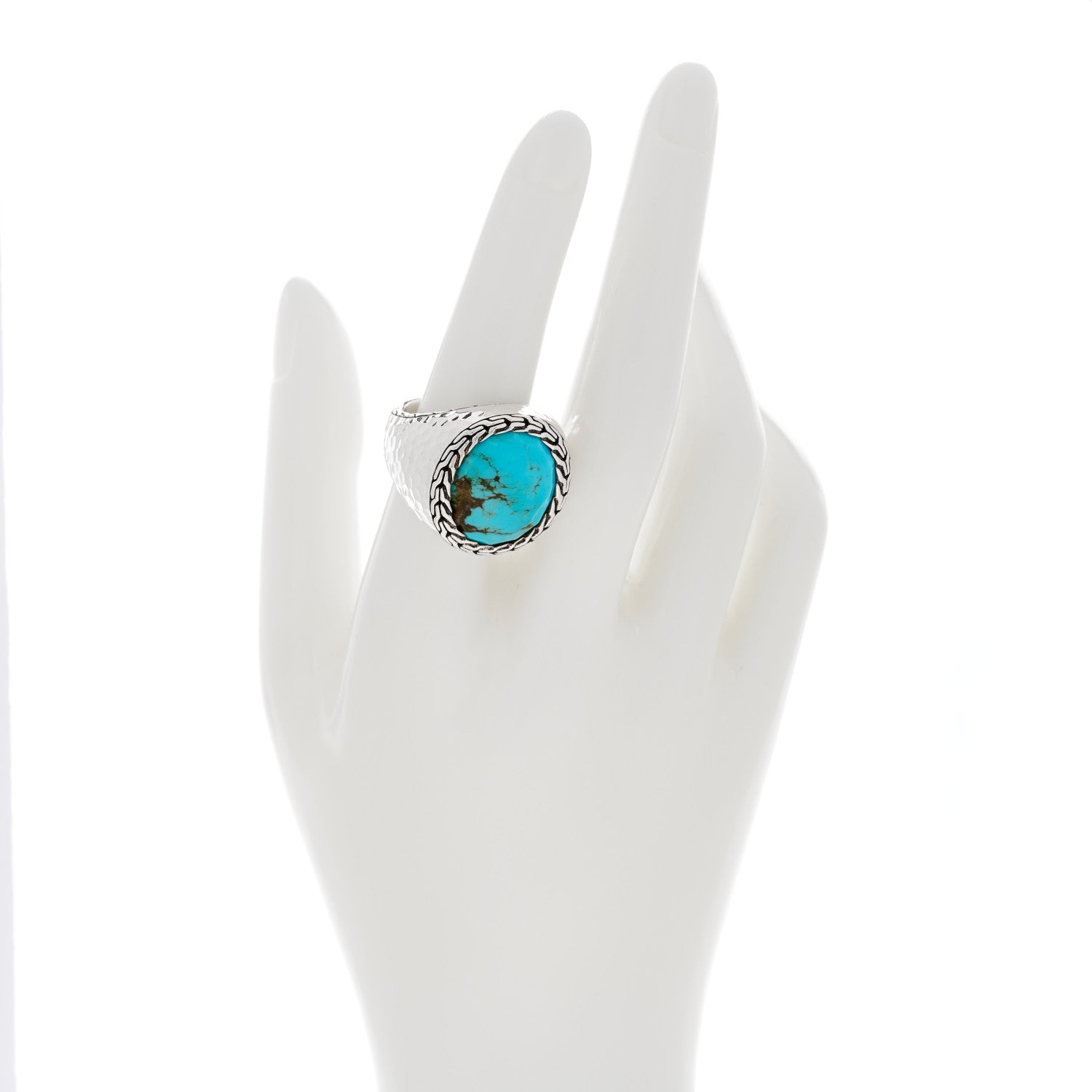 John Hardy Sterling Silver Turquoise Palu Hammered Ring 54 7 2 of 5