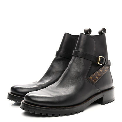 Louis Vuitton Calfskin Monogram Discovery Flat Ankle Boots 41 Black 3 of 12