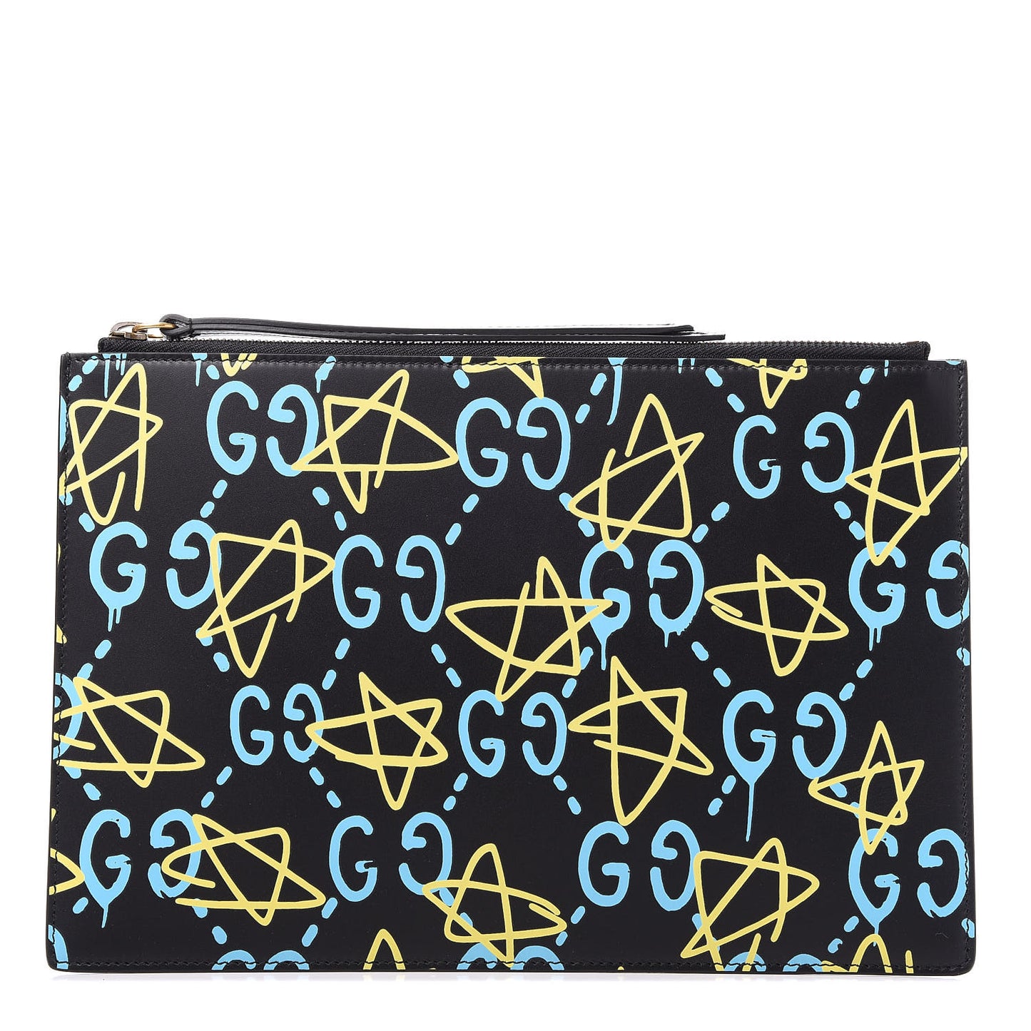 Calfskin GucciGhost Print Pouch Black New Acquamarine