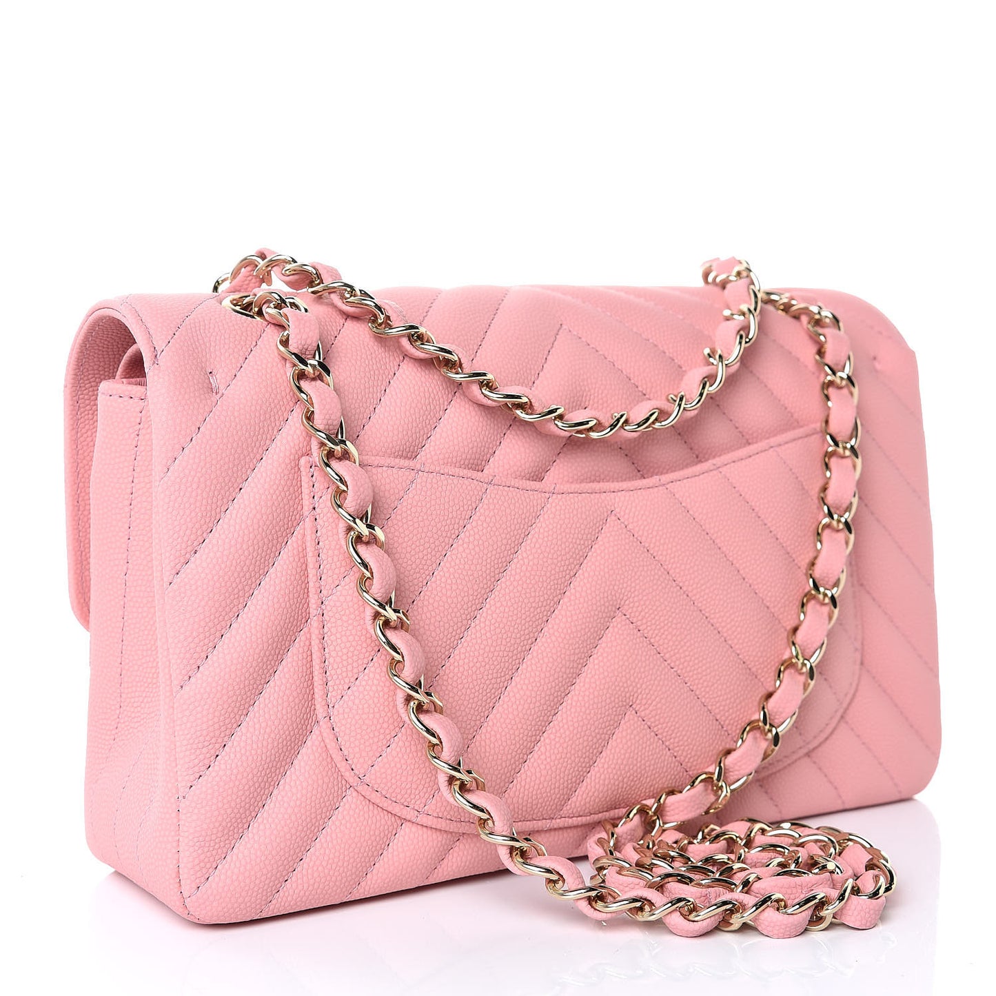 Caviar Chevron Quilted Small Double Flap Pink