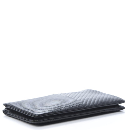Chanel Caviar Chevron Quilted Large Zipped Clutch Black 4 of 9