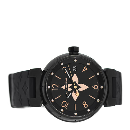Louis Vuitton Stainless Steel Rubber Diamond 34mm Tambour Quartz Watch Black 2 of 5