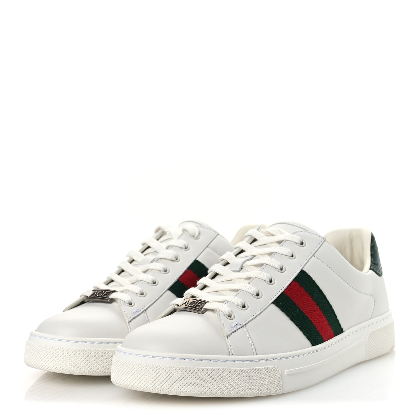 Calfskin Crocodile Web Womens Ace Sneakers 39.5 White Green