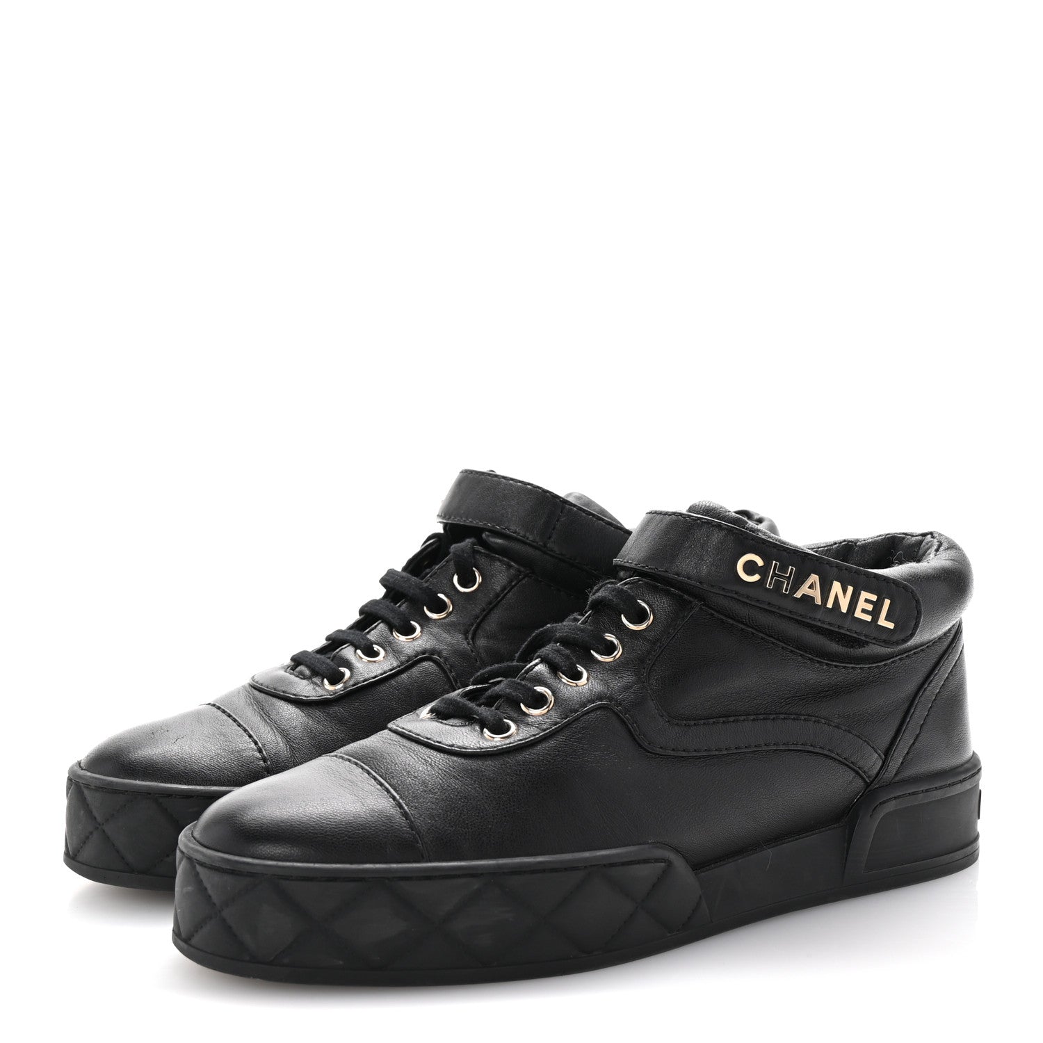 Chanel Lambskin Logo Strap Sneakers 40 Black 4 of 10