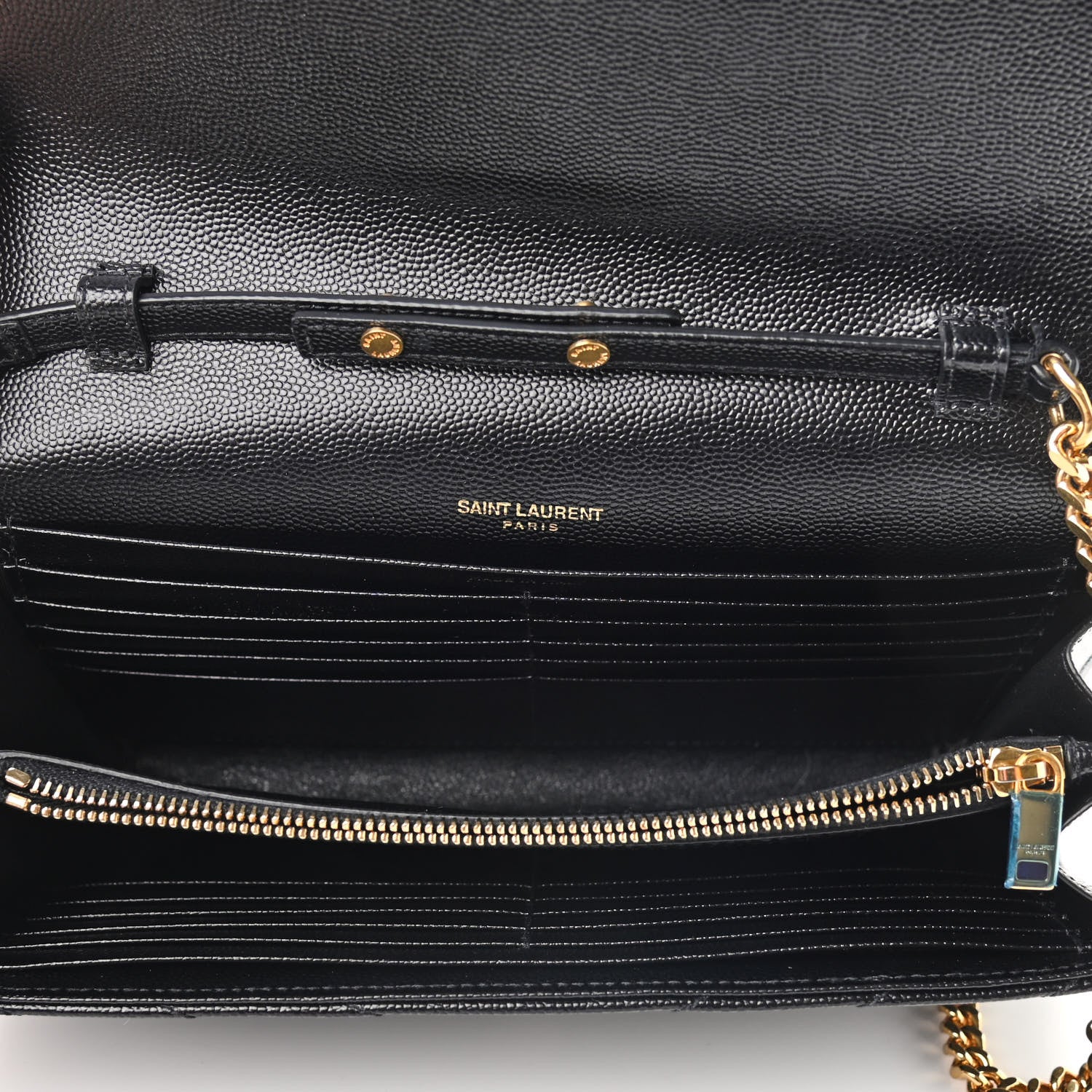 Saint Laurent Grain De Poudre Matelasse Chevron Monogram Chain Wallet Black 7 of 8