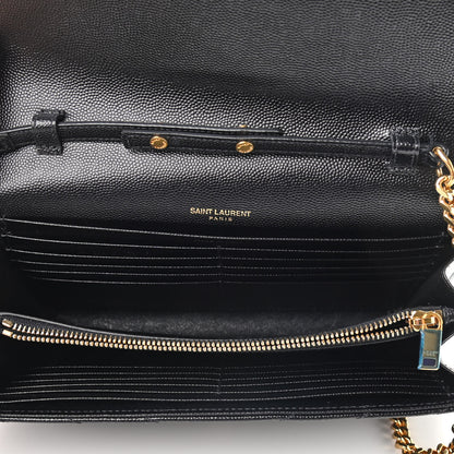 Saint Laurent Grain De Poudre Matelasse Chevron Monogram Chain Wallet Black 7 of 8