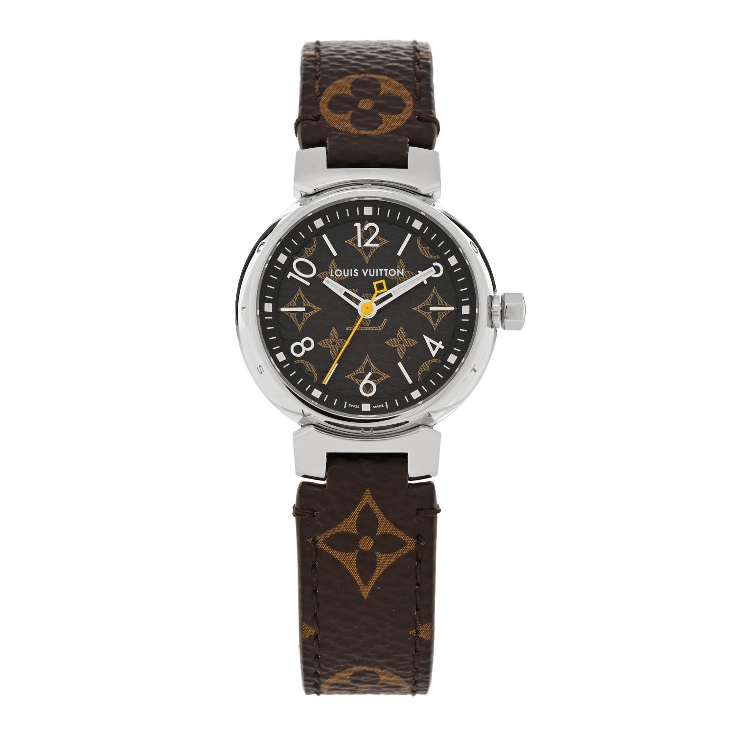 Louis Vuitton Stainless Steel Monogram 28mm Tambour Quartz Watch Brown 1 of 5