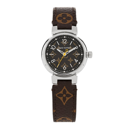 Louis Vuitton Stainless Steel Monogram 28mm Tambour Quartz Watch Brown 1 of 5