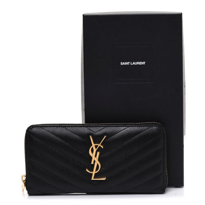 Saint Laurent Grain De Poudre Matelasse Chevron Monogram Zip Around Wallet Black 11 of 11