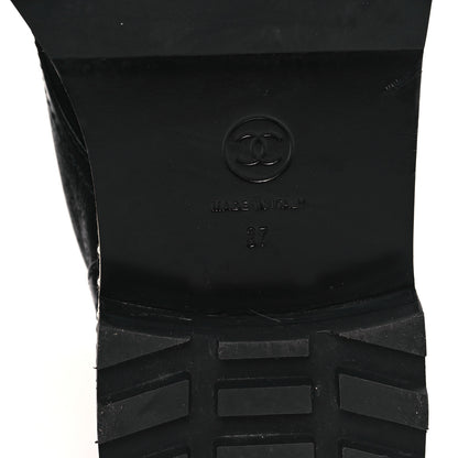 Chanel Crackled Calfskin Velvet Pearl Combat Short Boots 37 Black 6 of 9