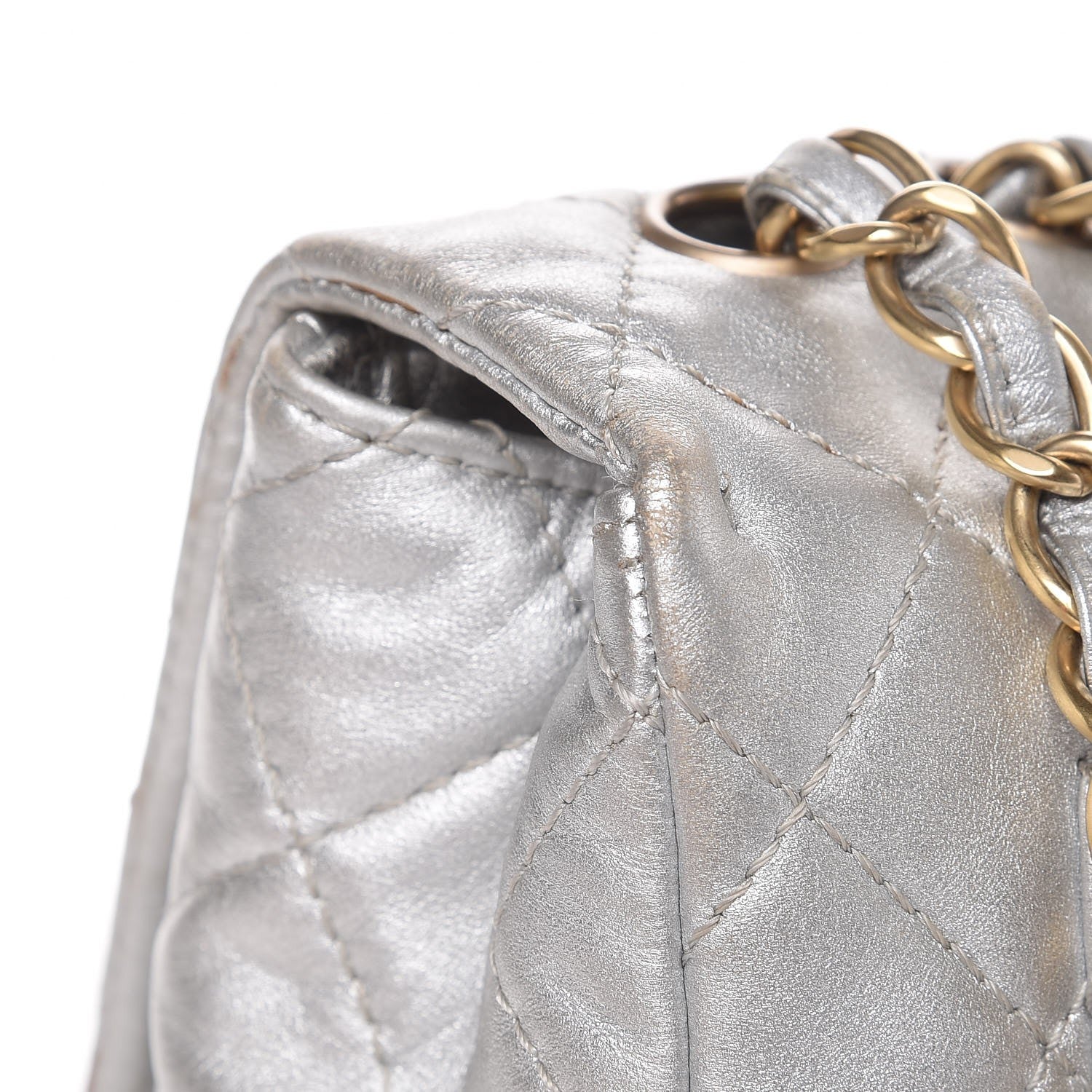 Chanel Metallic Lambskin Quilted Jumbo Single Flap Silver 10 of 15