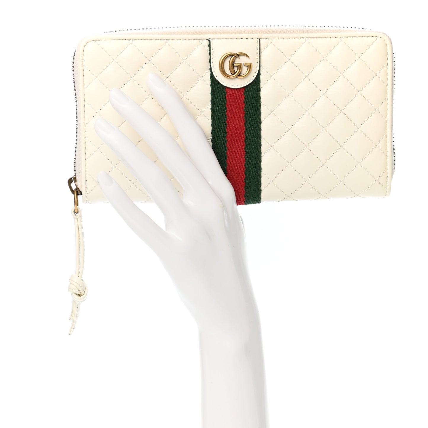Calfskin Web Trapuntata GG Zip Around Wallet Off White