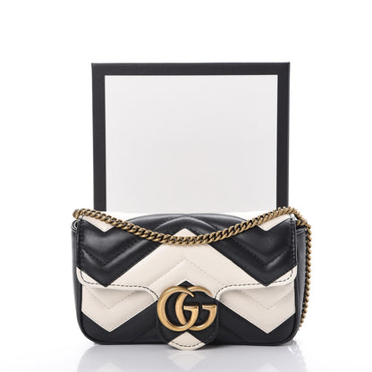 Gucci Calfskin Matelasse Super Mini GG Marmont Shoulder Bag Black White 10 of 10