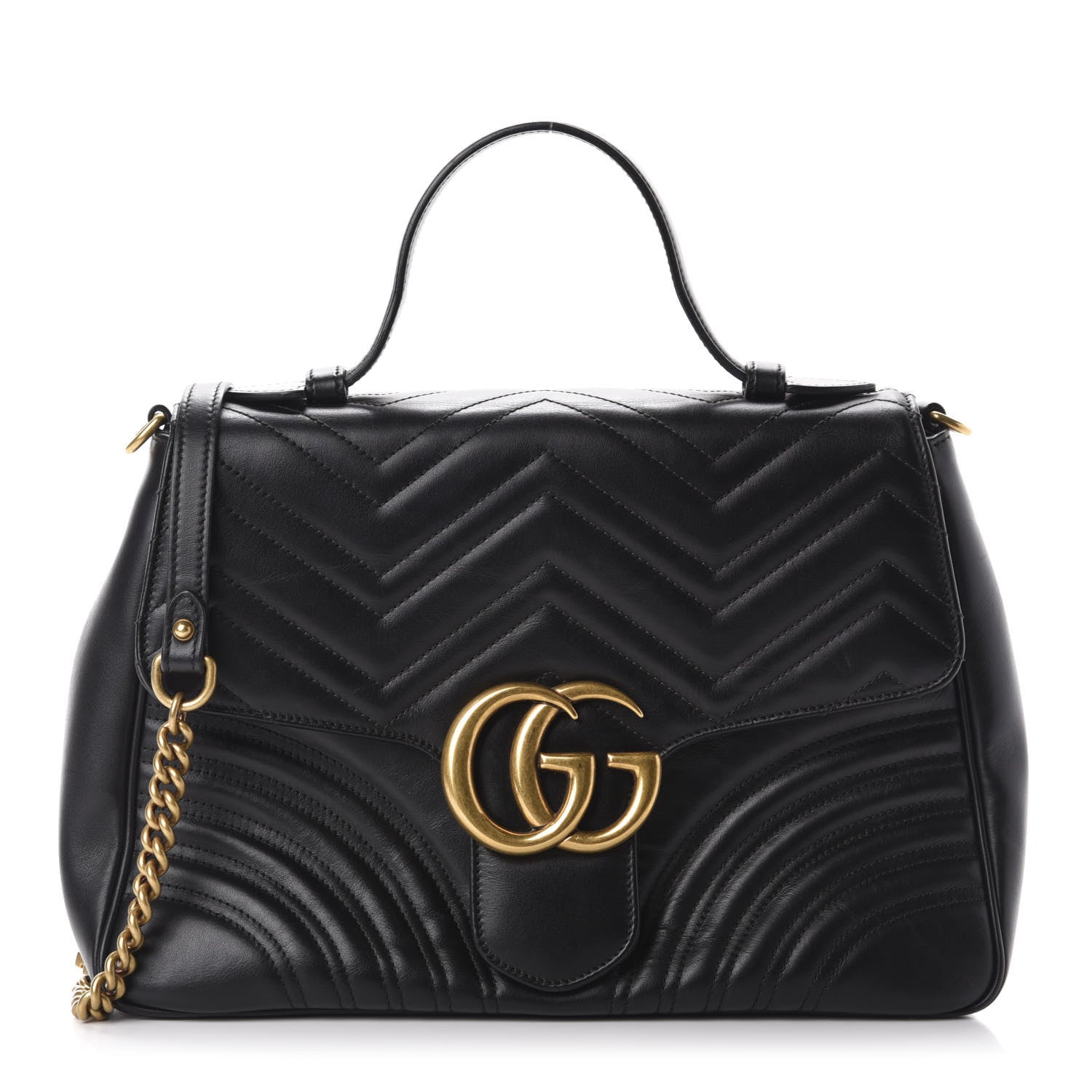 Gucci Calfskin Matelasse Medium GG Marmont Top Handle Shoulder Bag Black 1 of 14