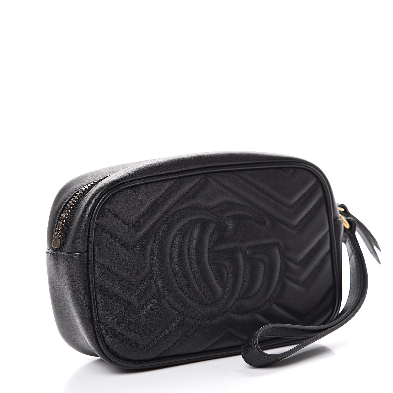 Gucci Calfskin Matelasse Mini GG Marmont Wrist Wallet Black 2 of 6