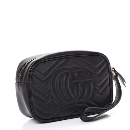 Gucci Calfskin Matelasse Mini GG Marmont Wrist Wallet Black 2 of 6