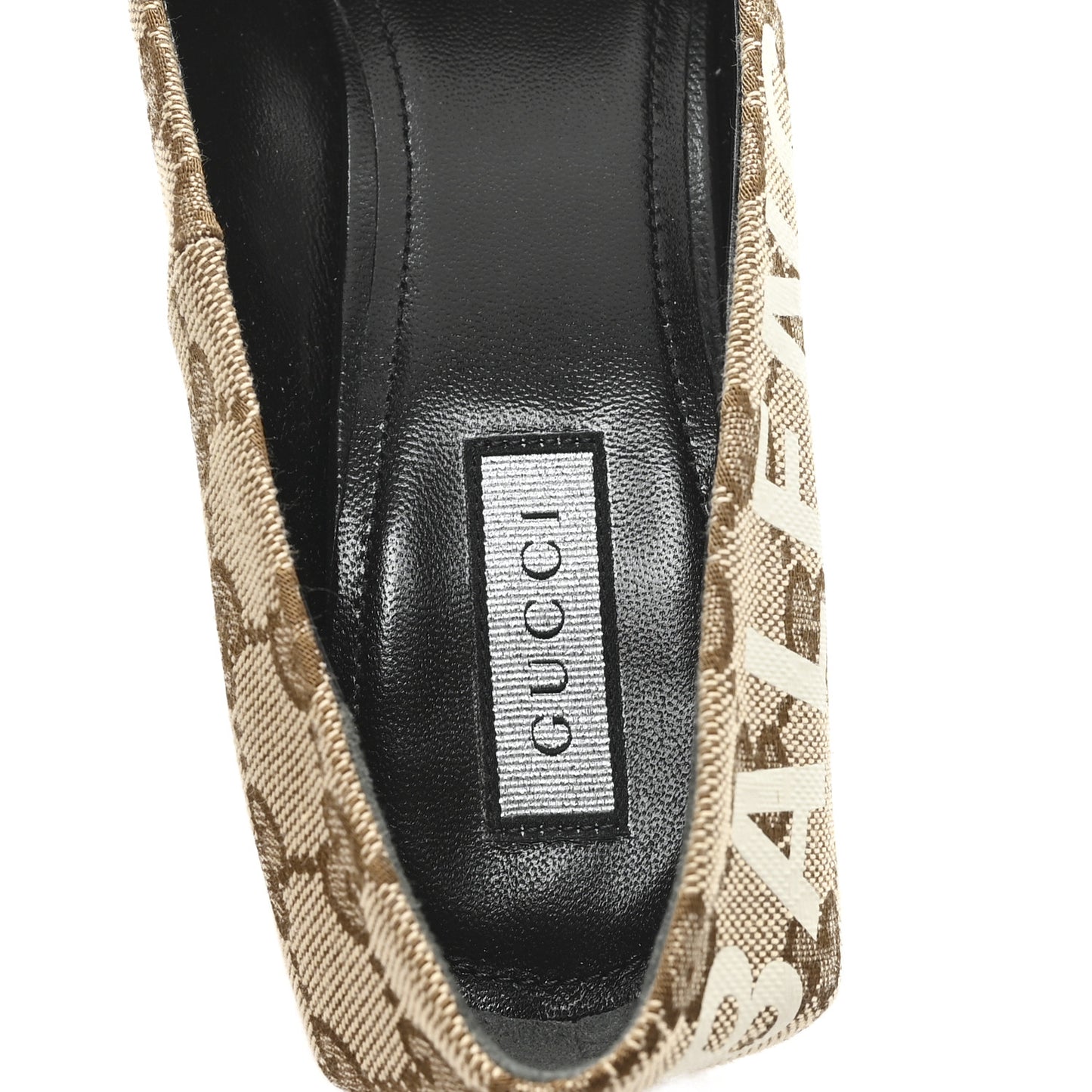 X GUCCI GG Monogram Square Knife 80mm Pumps 36.5 Beige Ebony