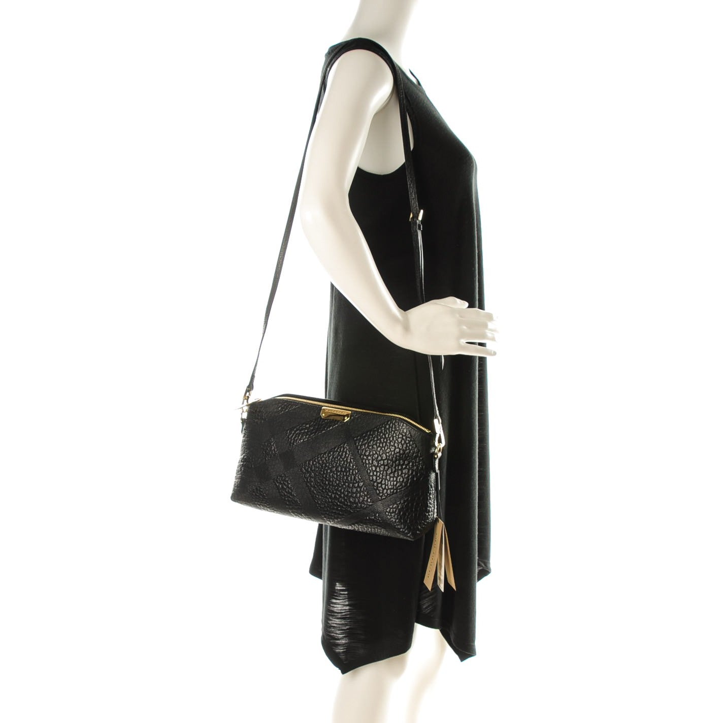 Burberry Signature Grain Calfskin Check Embossed Small Chichester Crossbody Clutch Bag Black 2 of 8