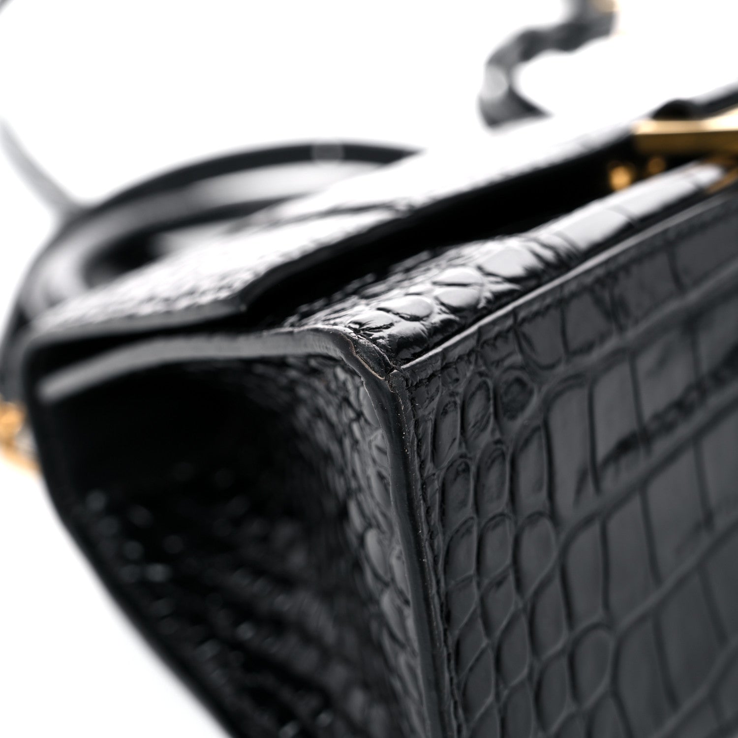 Balenciaga Shiny Calfskin Crocodile Embossed Small Hourglass Top Handle Bag Black 9 of 21