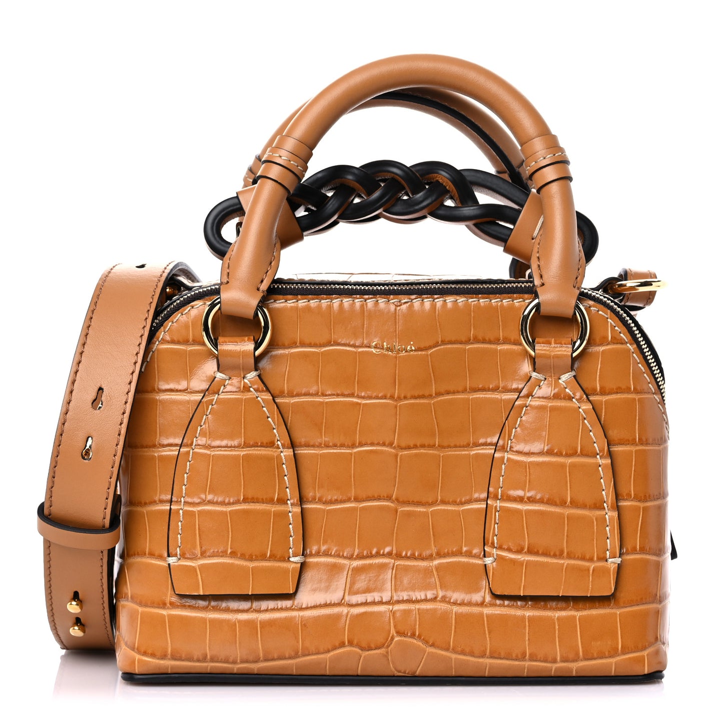 Calfskin Crocodile Embossed Small Daria Autumnal Brown