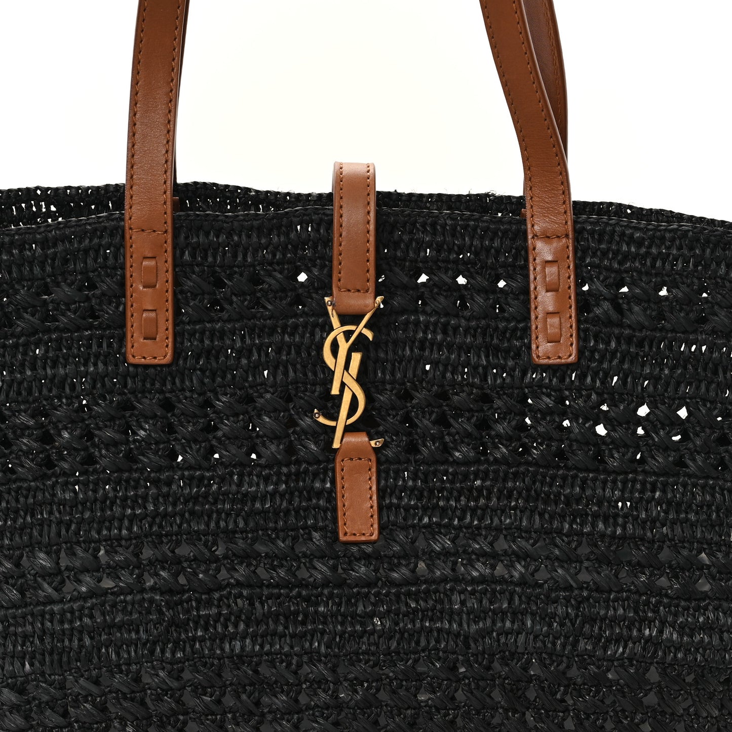 Raffia Calfskin Medium Panier Tote Black