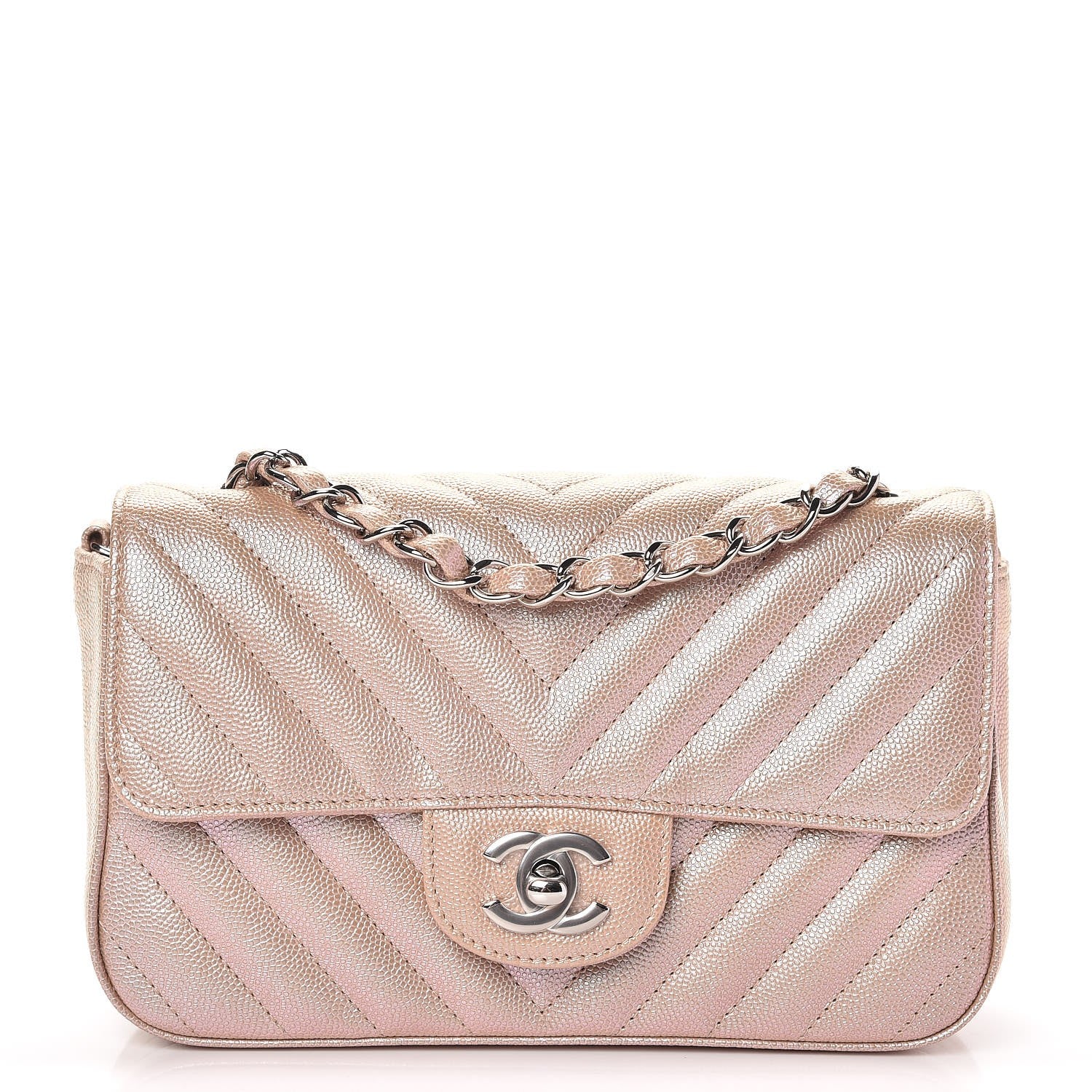 Chanel Iridescent Caviar Chevron Quilted Mini Rectangular Flap Light Gold 1 of 10